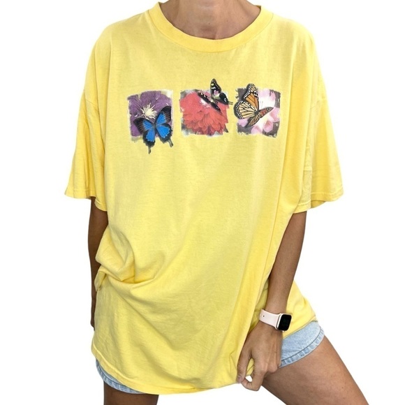 Vintage 90s Delta Pro Weight yellow butterfly print t shirt XXL - Picture 2 of 12